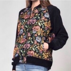 Honey Punch Floral Tapestry Bomber Jacket Large
